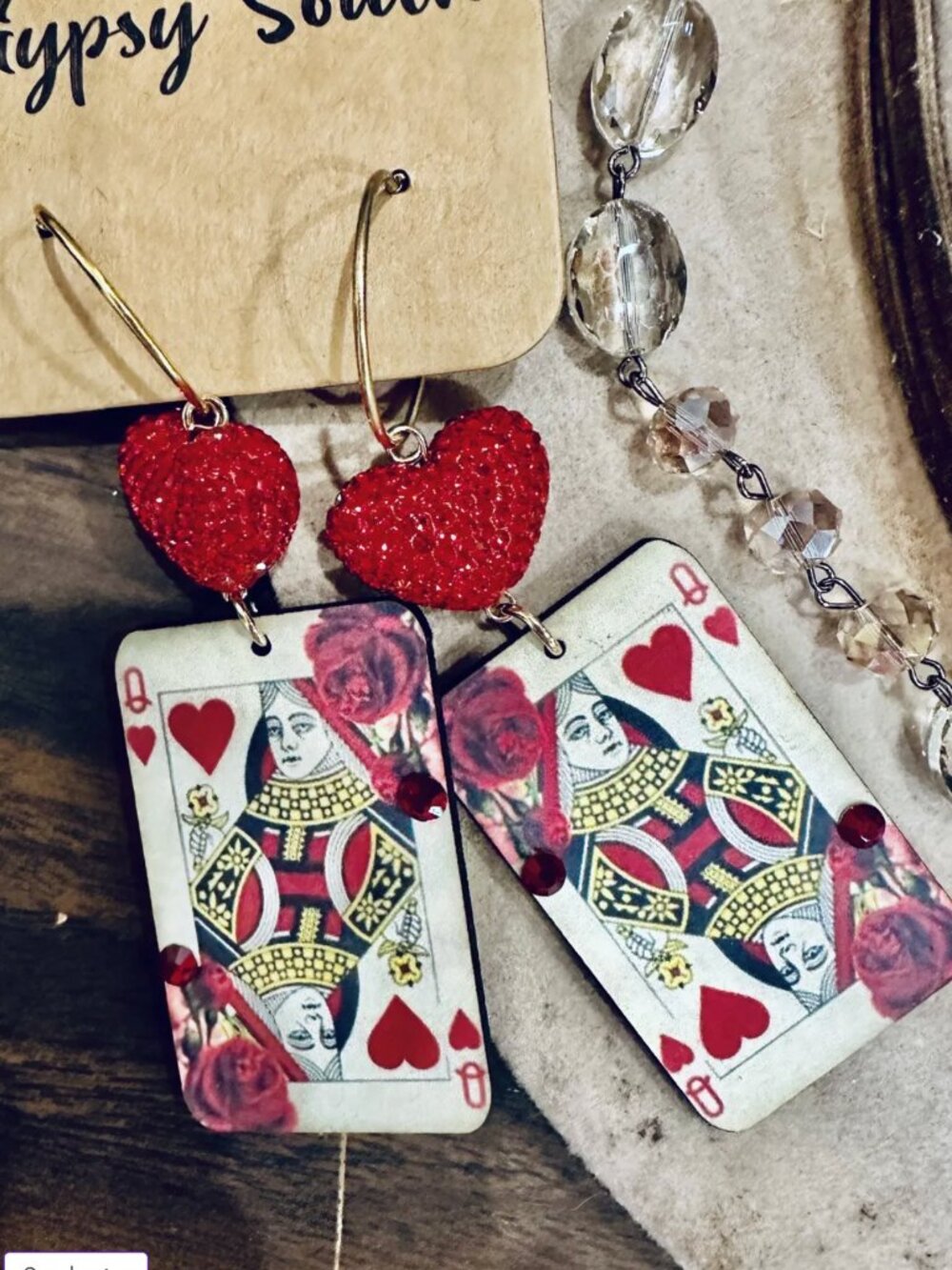 Heart & Queen of Hearts Drop Earrings - Red